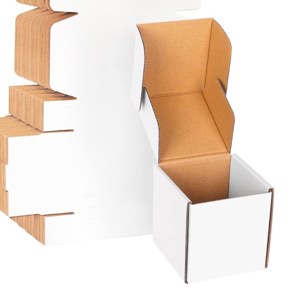 🫶 qty 10 white Corrugated Shipping Mailing Boxes 4x4x4 square Thank You Stickers